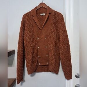 Vintage 70s Himalaya Virgin Wool Knit Sweater Cardigan Rust Orange Womens Medium